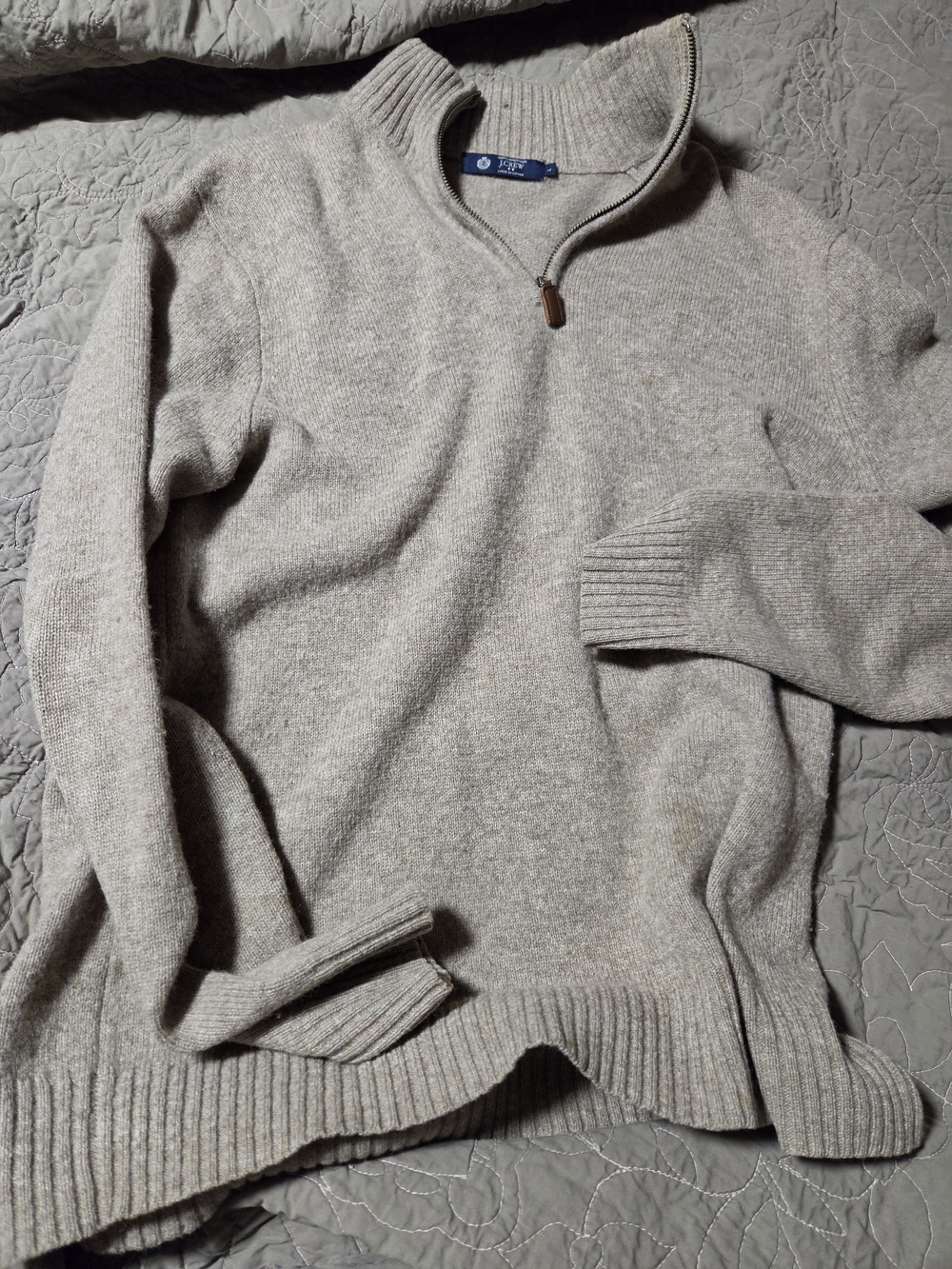 J. Crew Men's Heathered Light Gray Quarter-Zip Sweater
